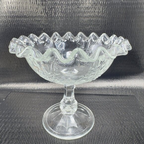 Antique Clear Footed Compote Dish Bowl Wavy Edges Glassware Decor Dish Bowl VTG - Picture 10 of 10